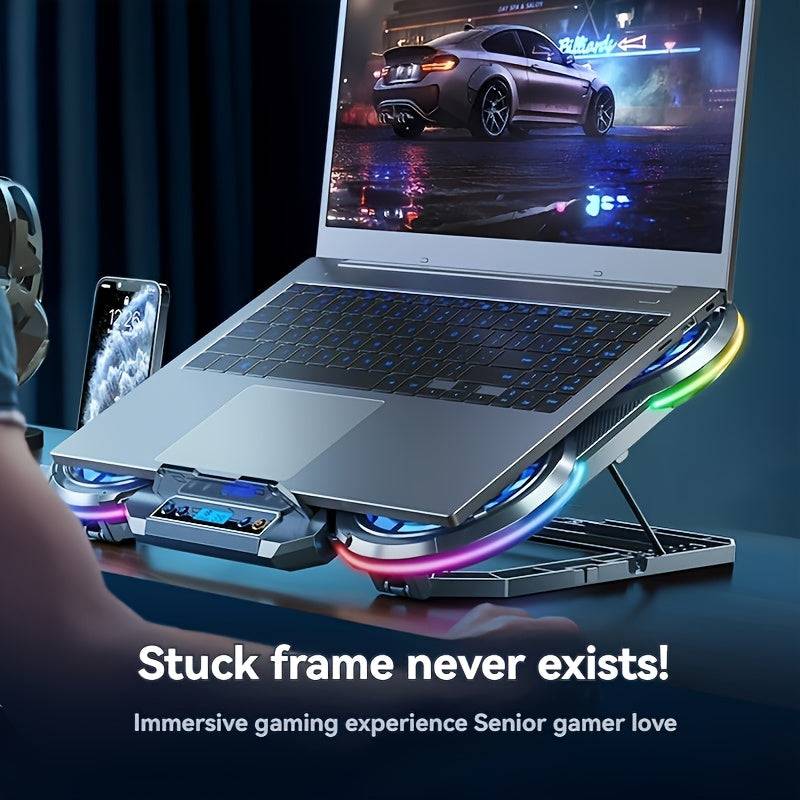 Laptop Heat Sink Stand with 6-Core Exhaust Fan, Silent Cooling Stand for Gaming and E-Sports Laptops, Adjustable Computer Cooler
