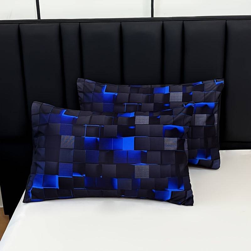 Cool Tech Duvet Cover Set 3-Piece – Red & Blue Digital Print Bedding, All-Season for Twin to King