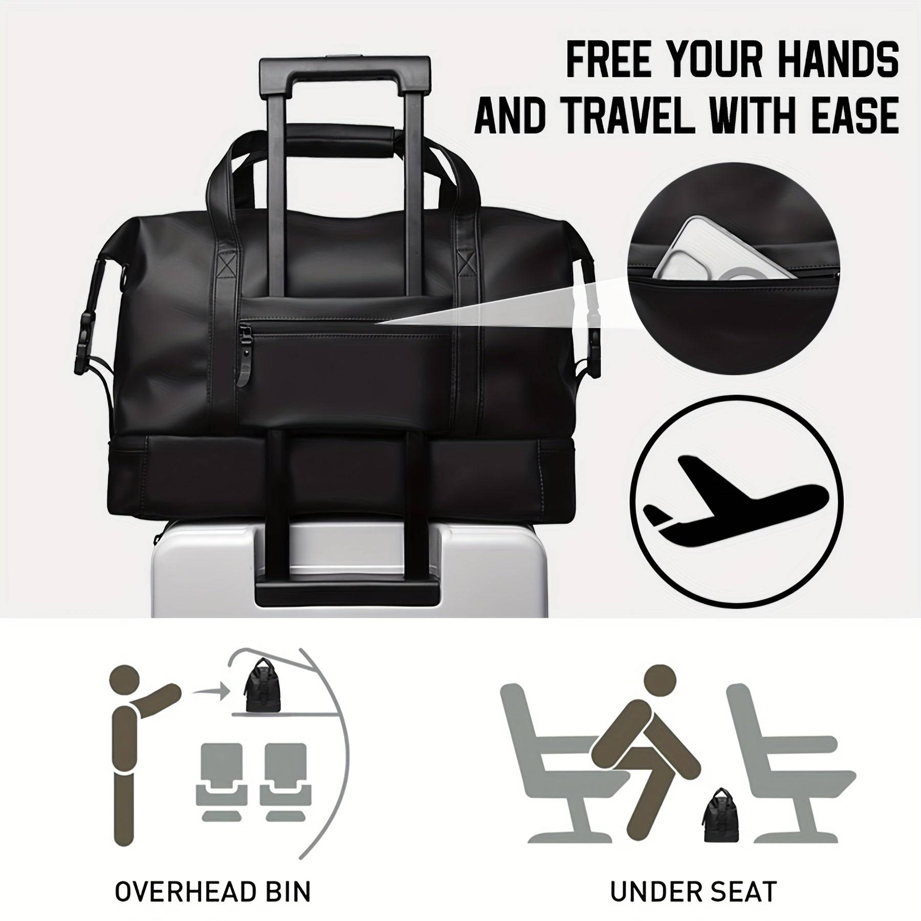 Large Capacity PU Duffel Bag Weekender with Shoe Compartment & Wet Pocket for Travel, Gym, Sports & Daily Use