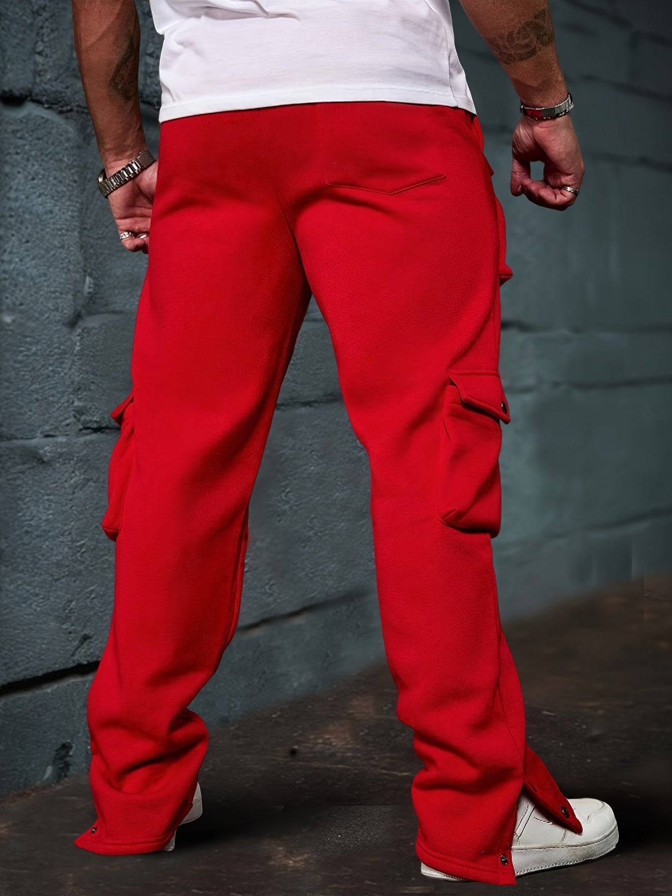 Men’s Scarlet Casual Trousers Bold Red Non-Stretch Pants with Structured Fit Durable Multi-Pocket Design for Office & Events