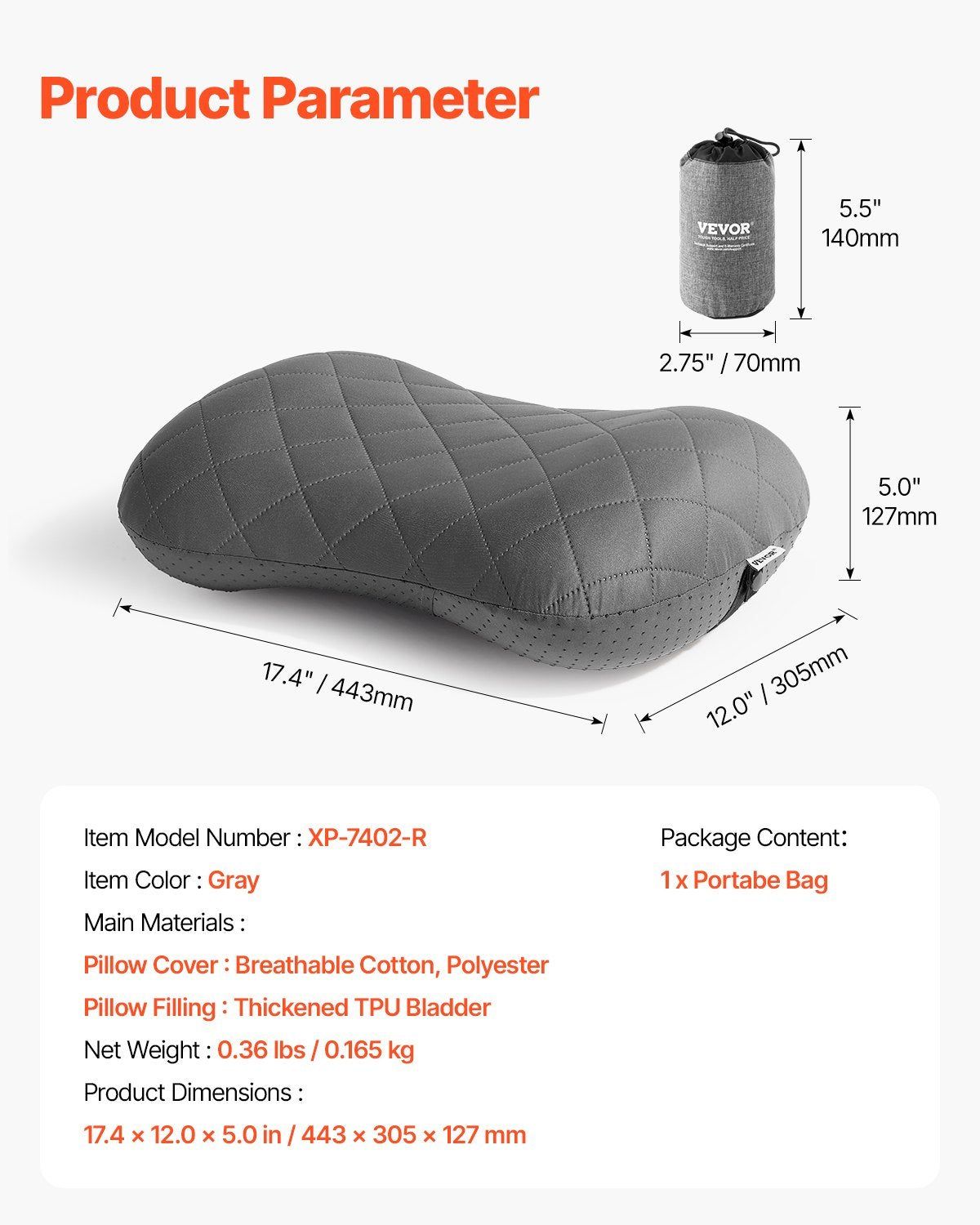 Inflatable Camping Pillow Portable Travel Support Cushion