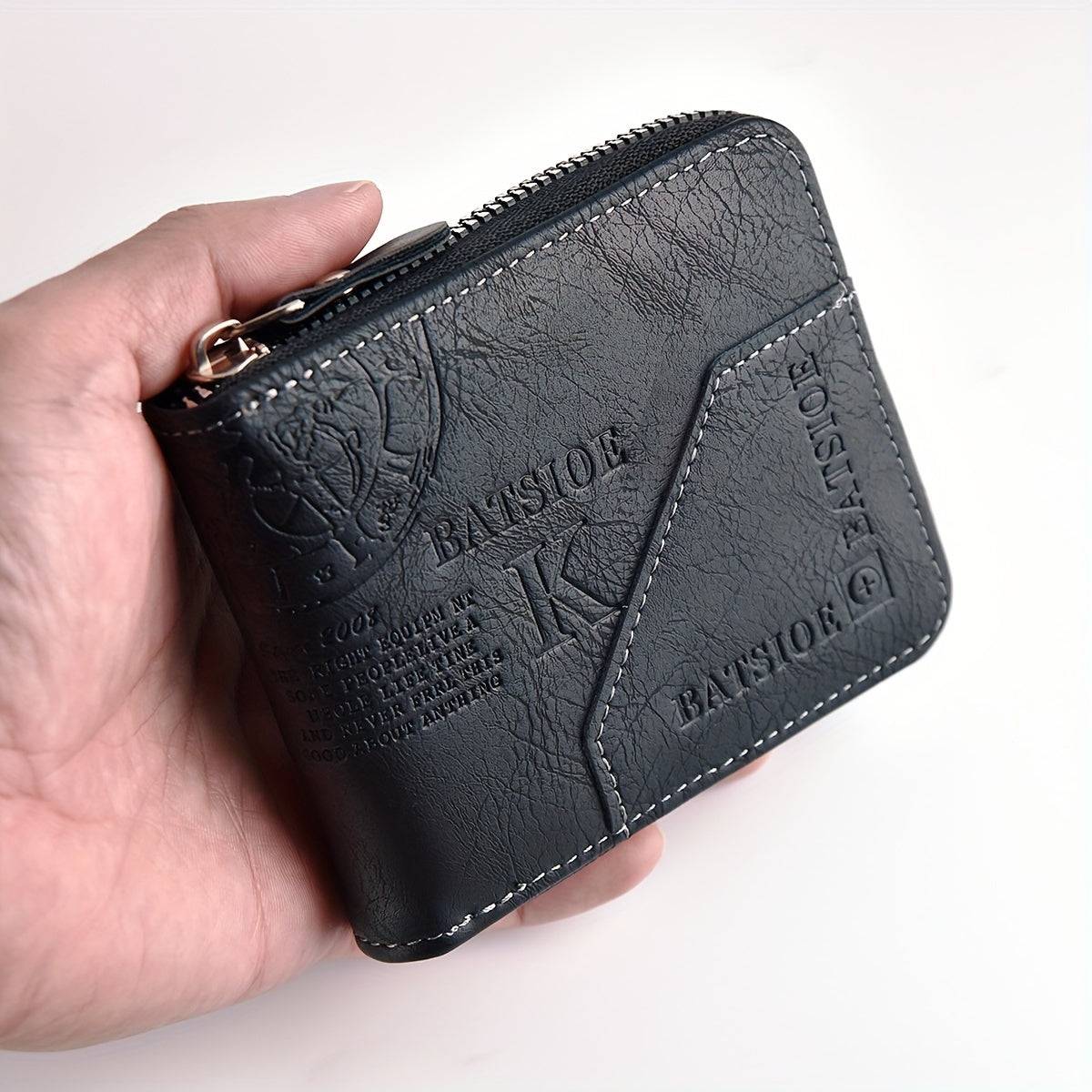 Men's Vintage Faux Leather Wallet – Embossed Lettering, Card Holder with Zip Closure | Business & Gift-Ready for Christmas or Father’s Day