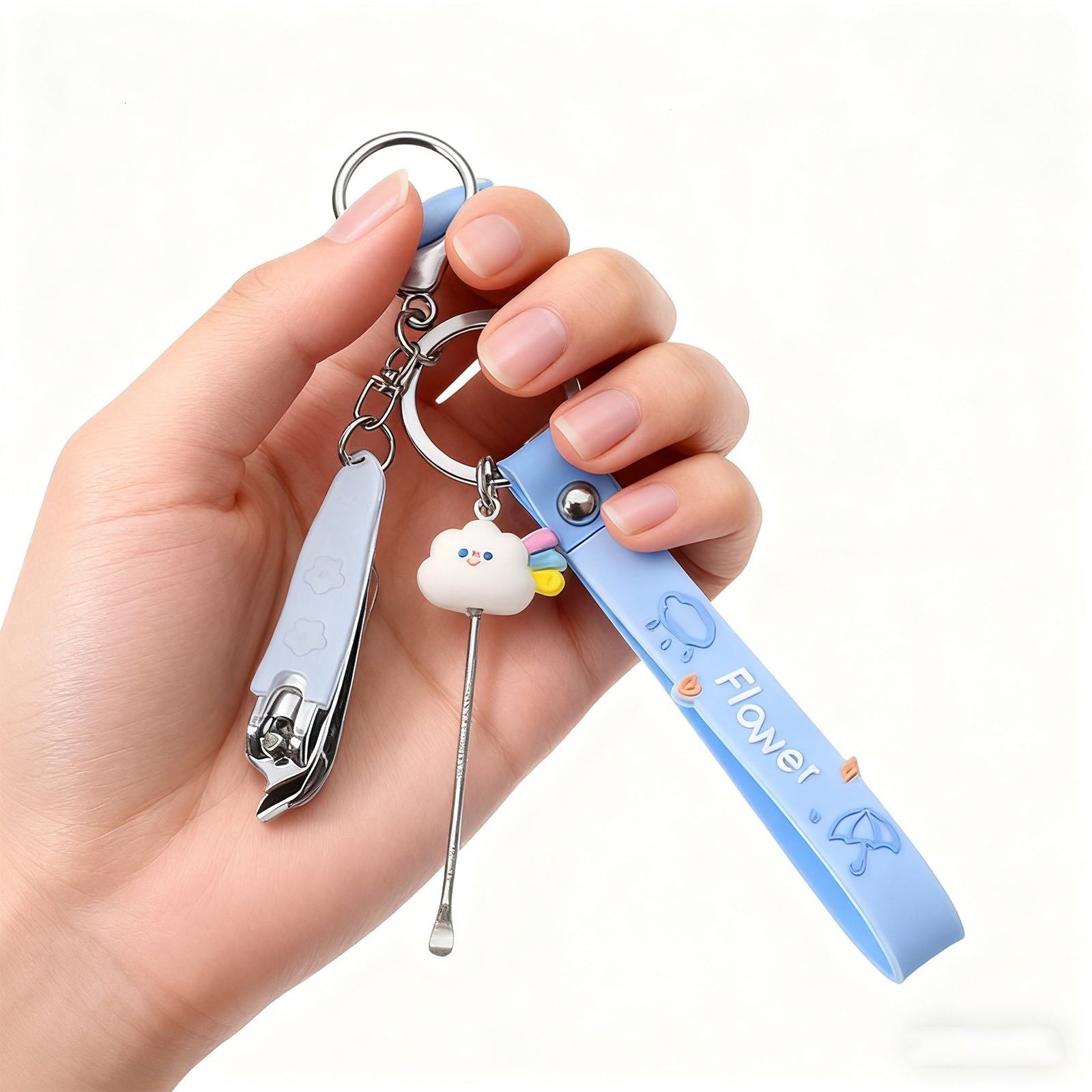 Portable Nail Scissors Set with Keychain Blue