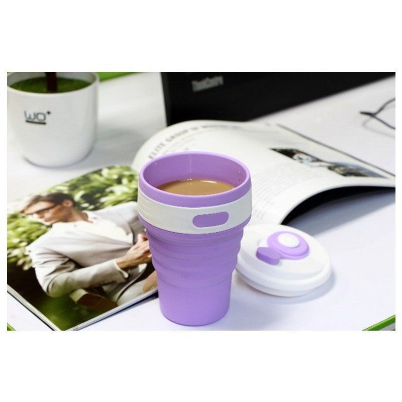 Collapsible Silicone Travel Cup 350ml BPA-Free Folding Coffee Mug with Leak-Proof Lid and Handle