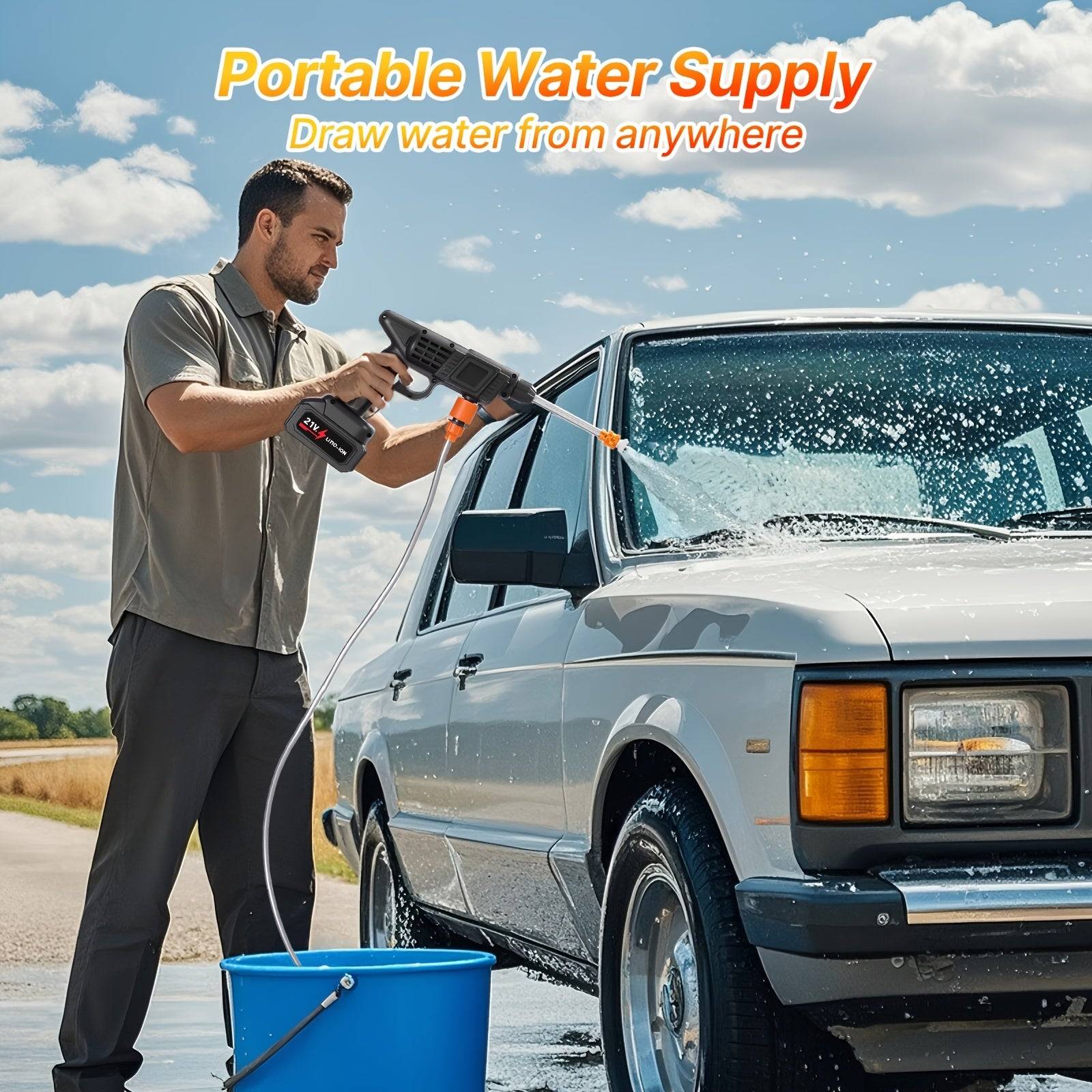 Wireless High-Pressure Car Washer Rechargeable Portable Cleaning Tool with Foam Spray Gun Includes 2×15000mAh Batteries & Toolbox for Indoor & Outdoor Use