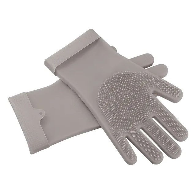 Durable Silicone Cleaning Gloves with Built-In Brush