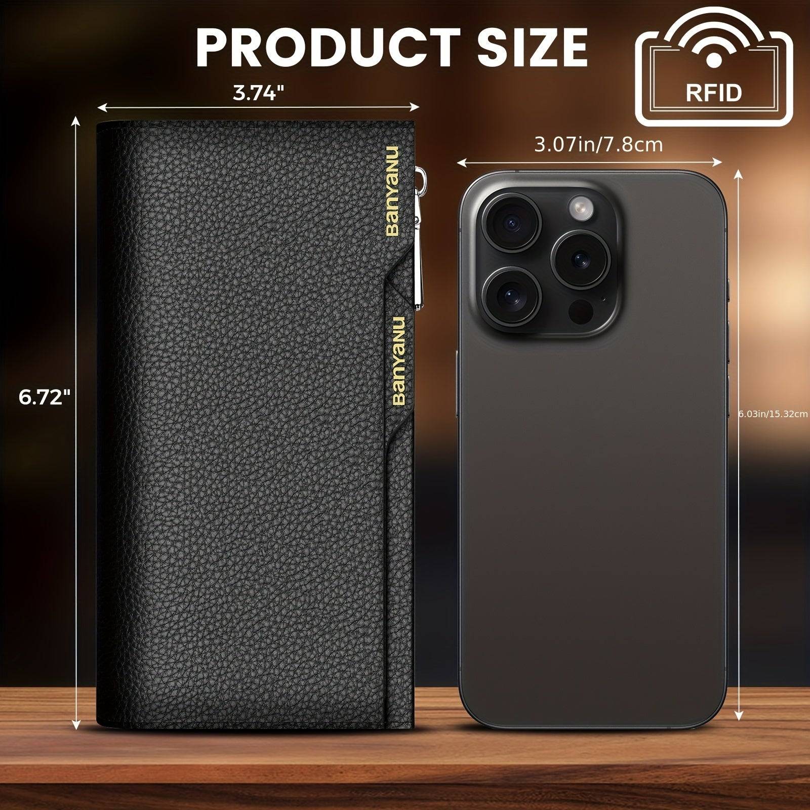 Genuine Leather RFID Blocking Clutch Wallet Large Capacity with 26 Card Slots, Phone Pockets & 2 ID Windows for Men & Women