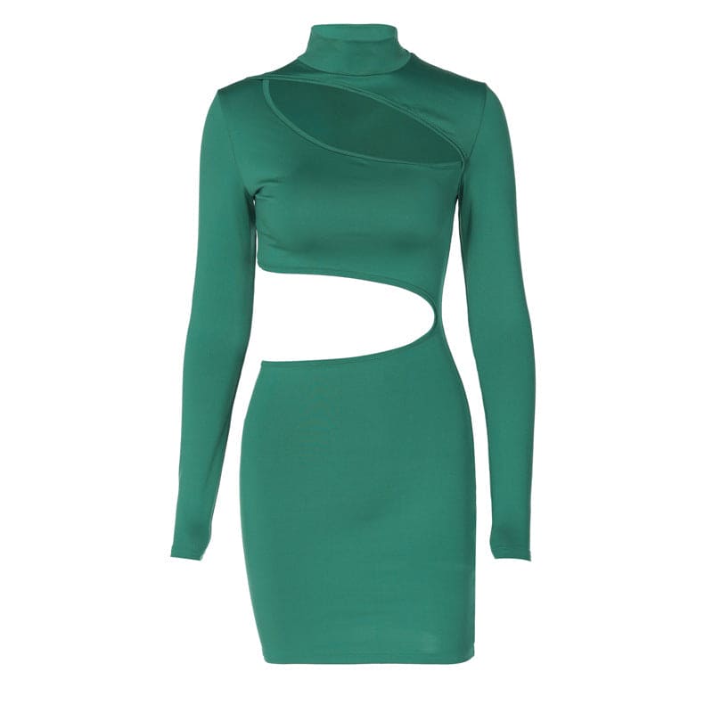 Fashion Cutout Slim Fit Turtleneck Long Sleeve Dress - PMMNAPOLES