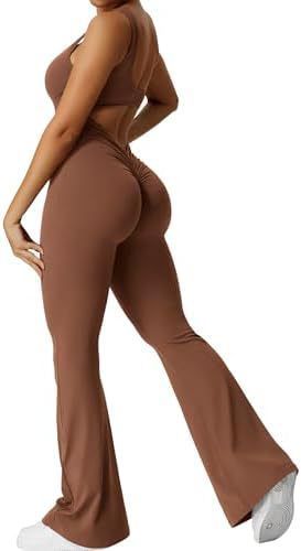 Sleeveless Flare Yoga Jumpsuits Long Pants High Stretch