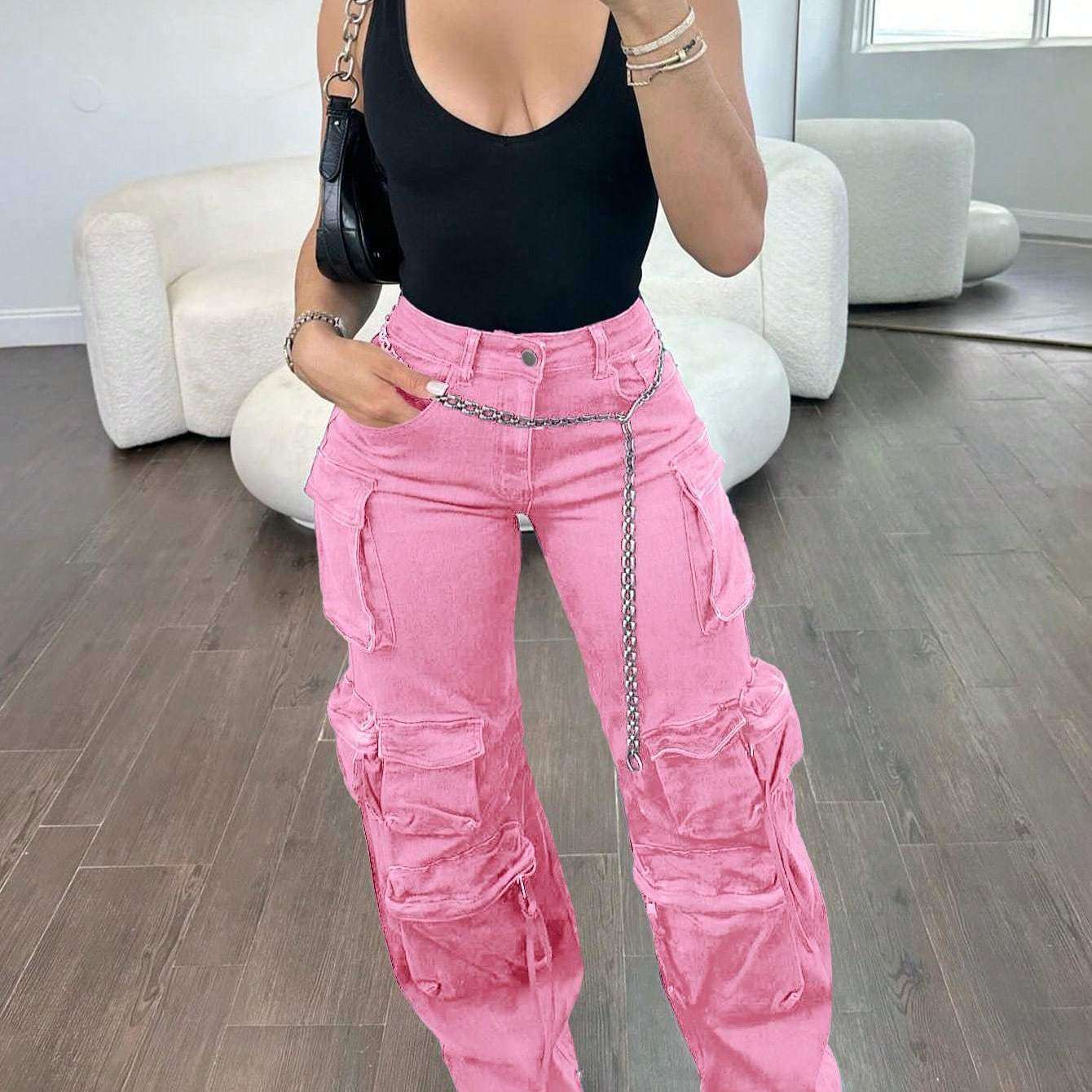 Women's High Waisted Cargo Jeans, Y2K Baggy Wide Leg Denim Pants with Flap Pockets, Streetwear Style