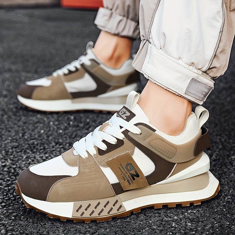 Men’s Casual Sneakers with Vintage Graphic Print, PU Upper & Non-Slip Rubber Sole, Low-Top Lace-Up Shoes for All-Season Wear