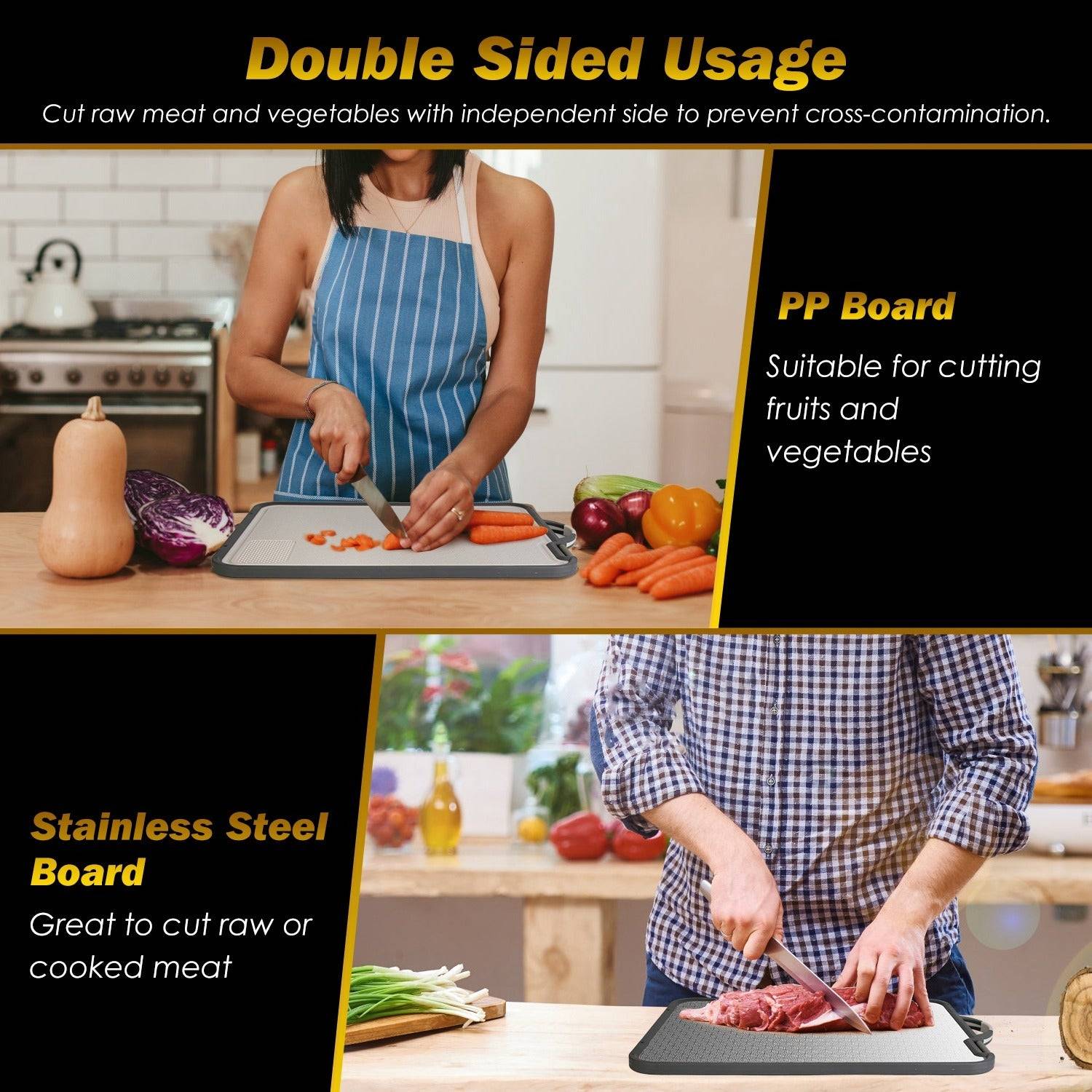 Double Sided Cutting Board Set with Steel and PP Design
