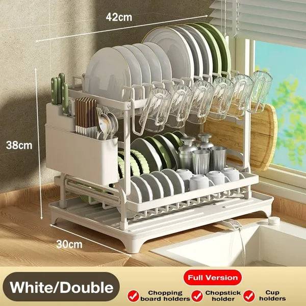 2 Tier Dish Drying Rack With Drainage And Storage