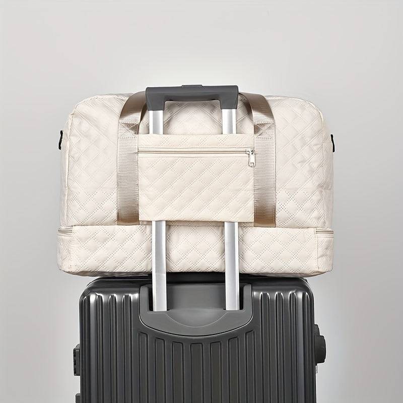 Set of 2 travel bags (small & large) with diamond grid design, lightweight polyester, multipocket sports gym storage
