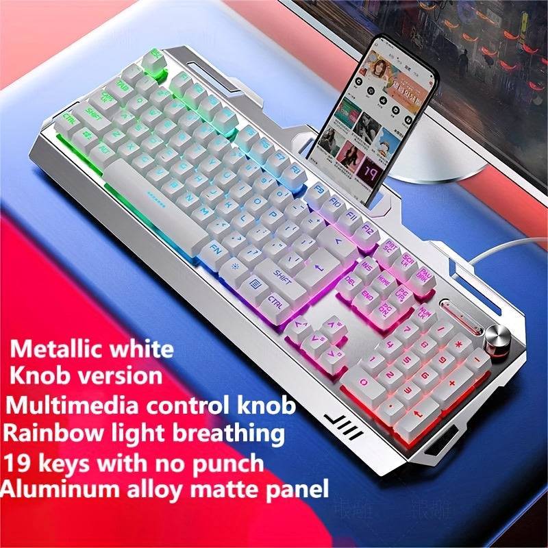 Wired Gaming Keyboard 104-Key Full Size with LED Backlight, Ergonomic Quiet Design & Volume Knob for PC & Laptop