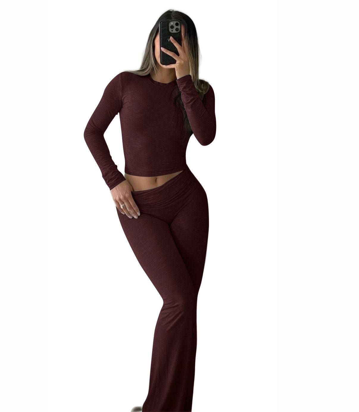 Womens Two Piece Set Long Sleeve Top High Waist Pants