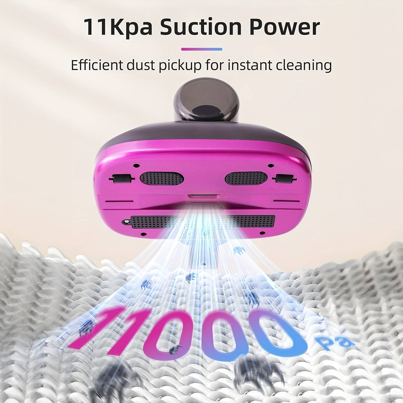 Wireless Bed Vacuum Cleaner 11Kpa Strong Suction with 8000 RPM Tapping for Deep Cleaning Handheld Dust Buster with Wide Port & 2 Extension Rods for Dust & Pet Hair