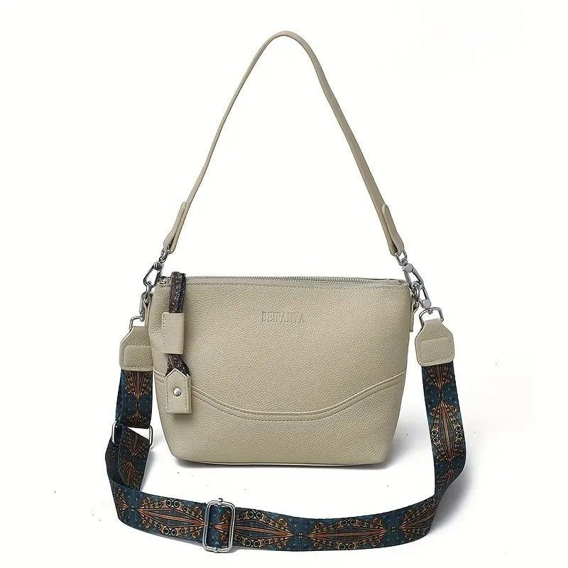 PU Crossbody Bag With Ethnic Embroidery And Zipper