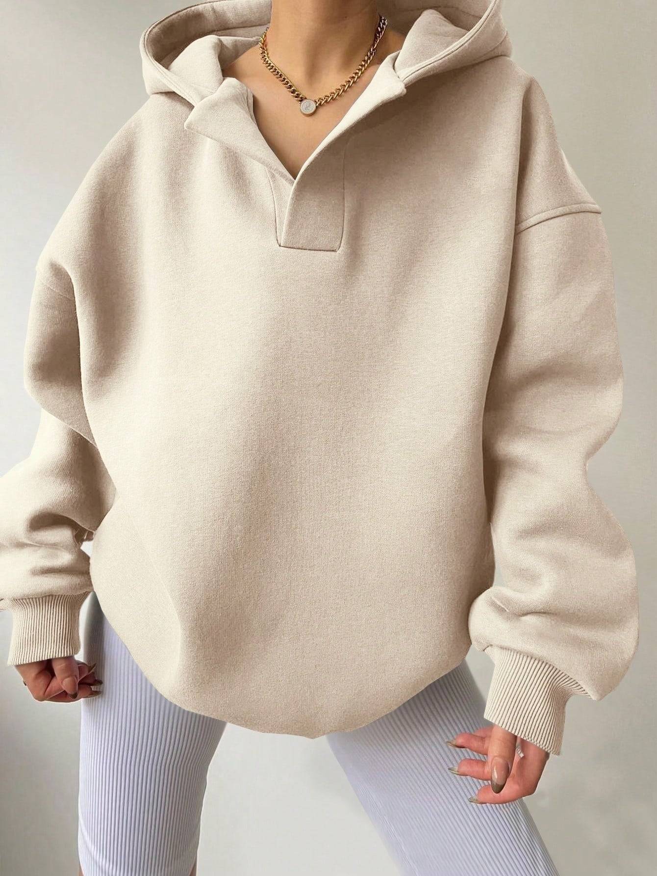 Women Hoodie Solid Color Loose Long Sleeve Pullover