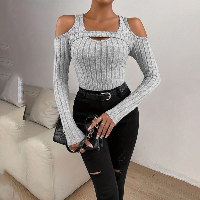 Women’s Ribbed Long Sleeved Top with Front Cut Out