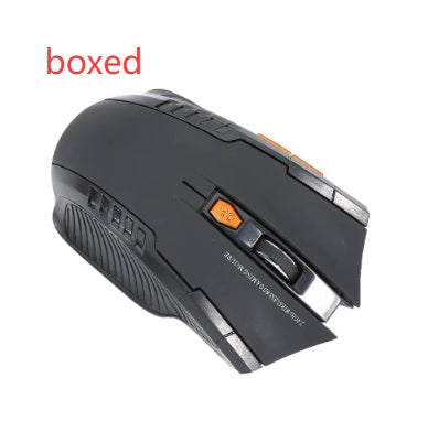Boxed black wireless gaming mouse with ergonomic design and adjustable DPI, ideal for electronics and computer input devices.