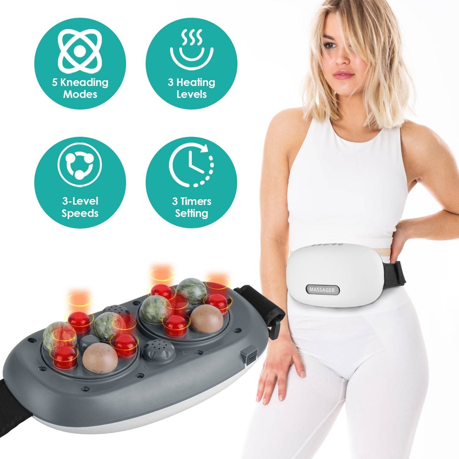 Rechargeable Abdominal Massager with Bian Stone and Heat