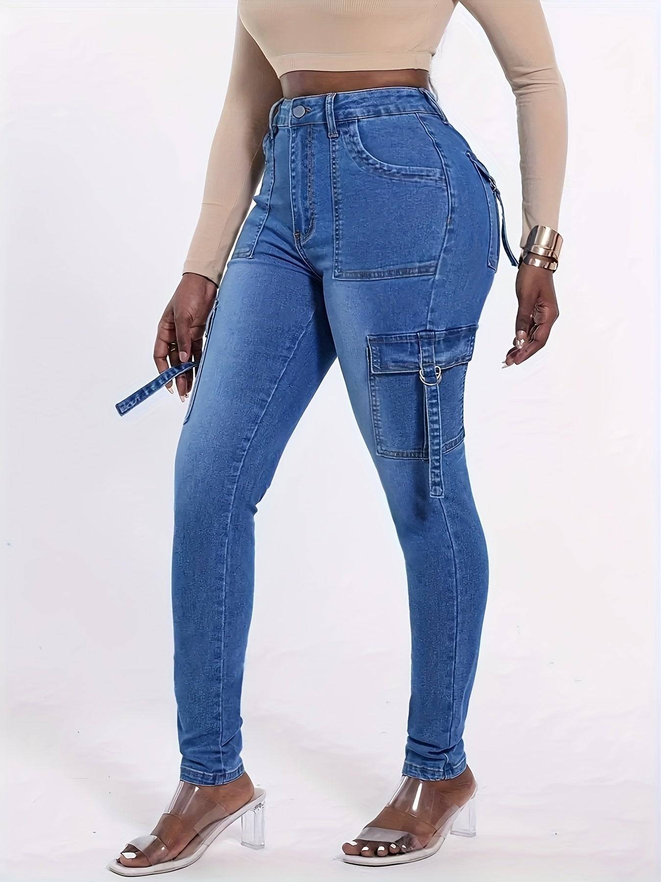 Plus Size Women’s Skinny Jeans Mid-Rise Stretch Denim with Metal Pocket Detail Soft Fit for Spring & Summer