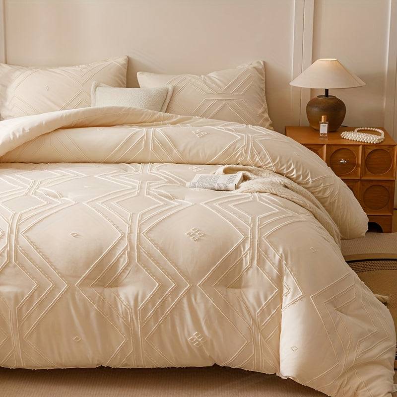 Boho Diamond Quilt Set 3-Piece – Lightweight Microfiber Comforter & Pillowcases for All Seasons