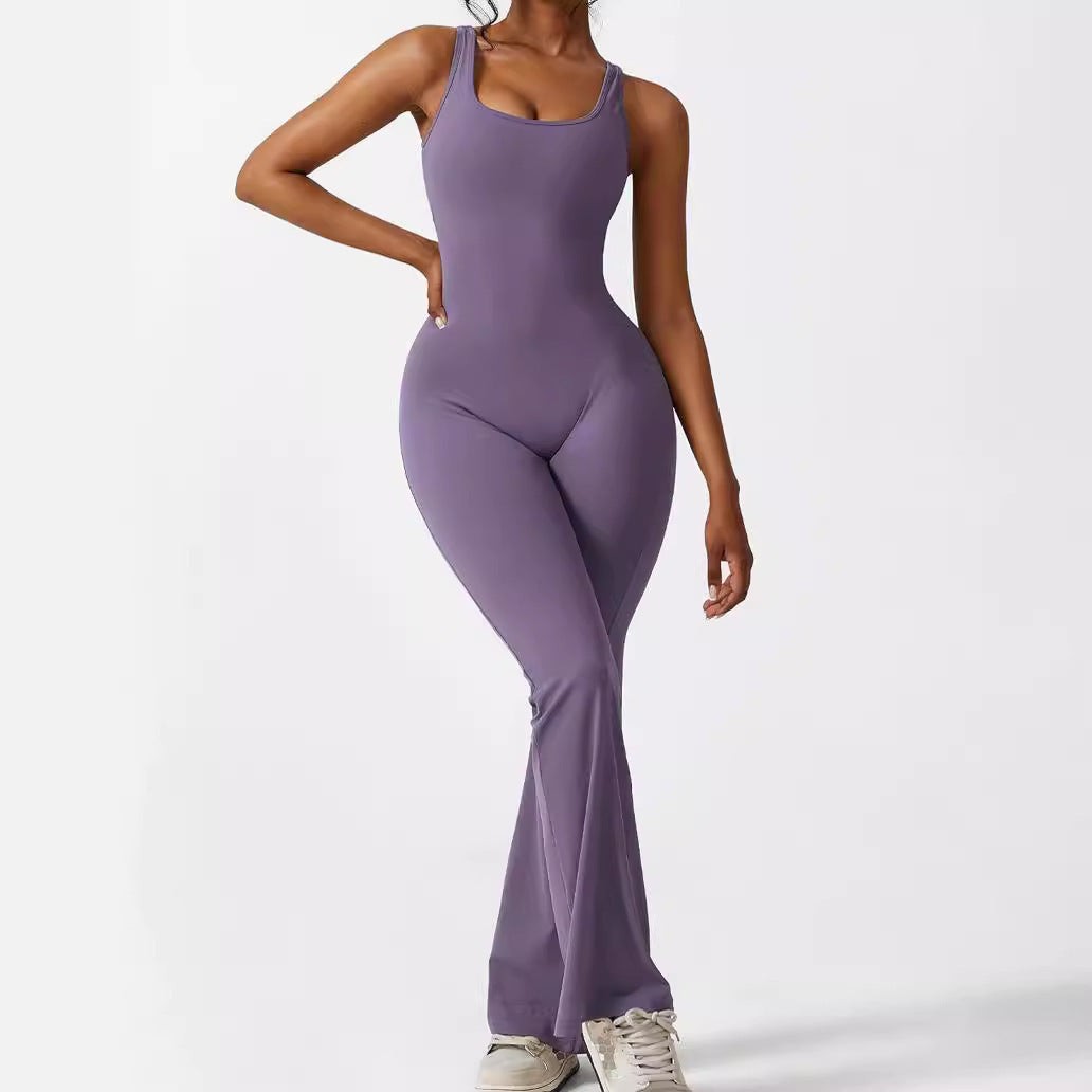 Sleeveless Flare Yoga Jumpsuits Long Pants High Stretch