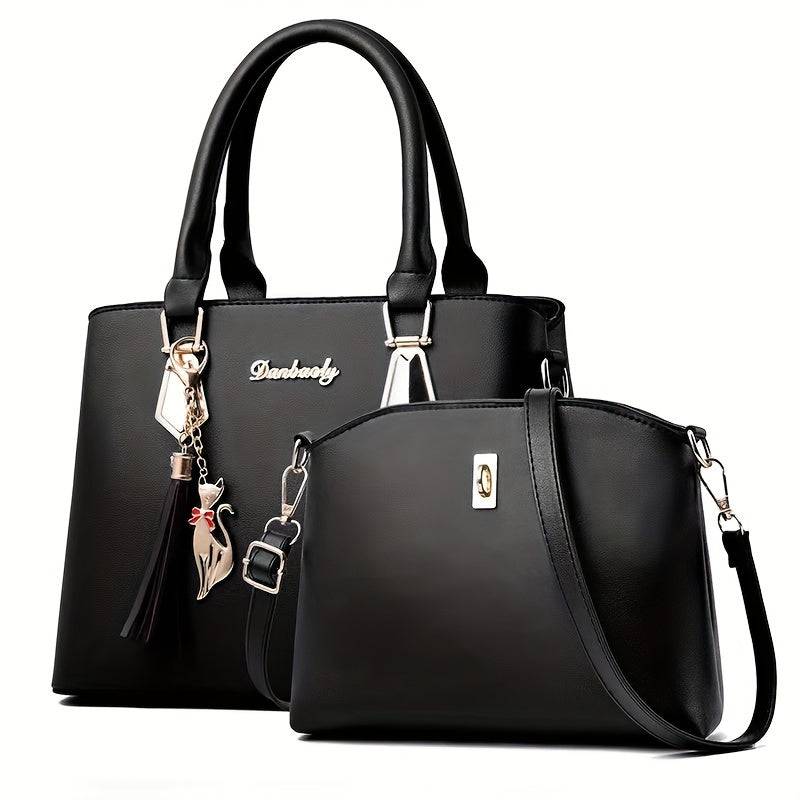 2pcs Women's Luxury Handbag Set Faux Leather Shoulder & Crossbody Bag for Everyday Style