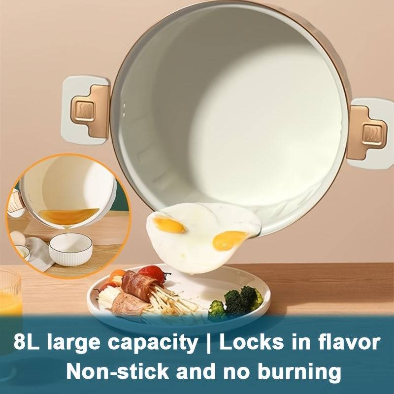 8L Large-Capacity Non-Stick Multi-Function Pot – Steaming, Boiling & Frying with Push-Pull Lock and Silicone Seal for Family Meals & Holidays