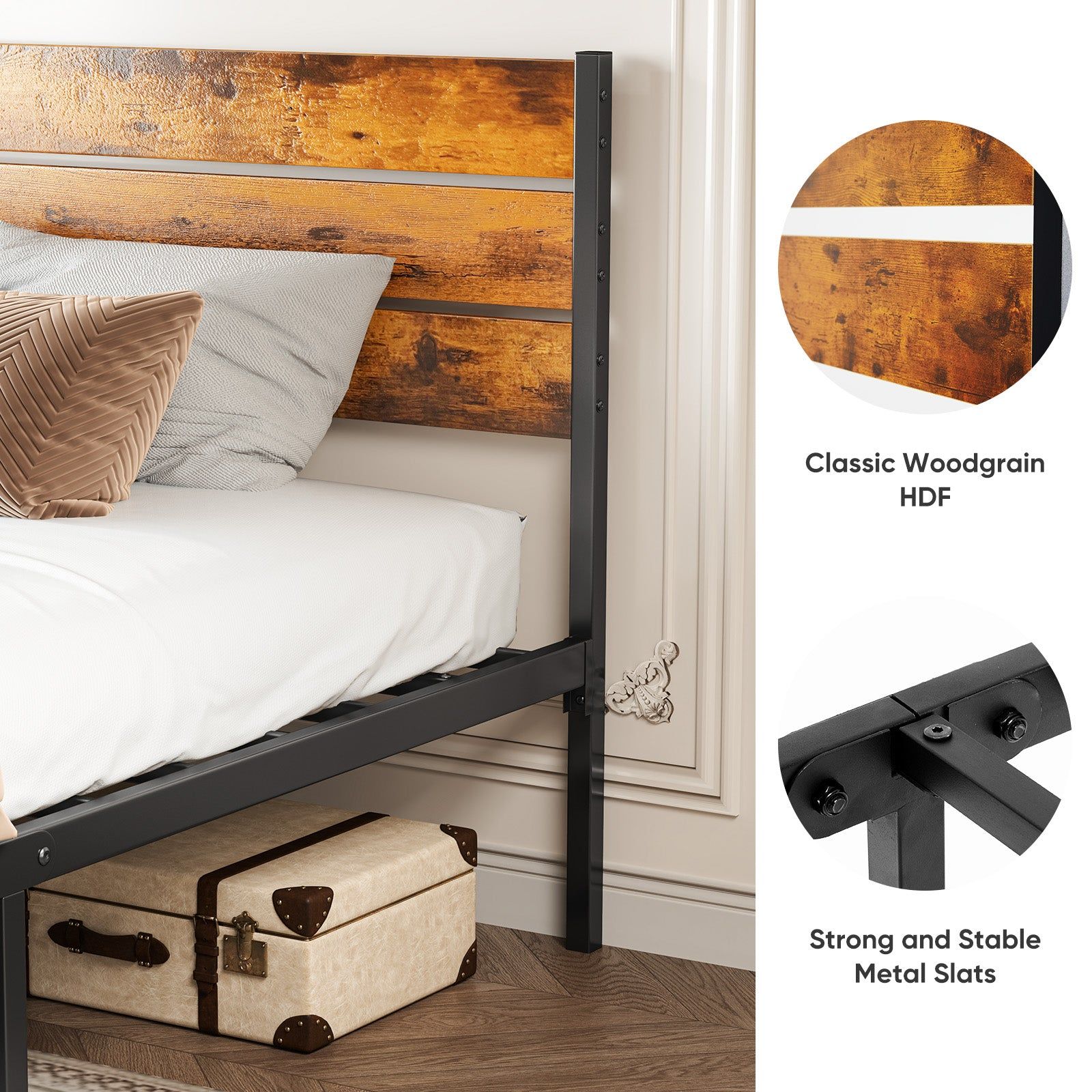 Metal Platform Bed Frame with Headboard and Footboard