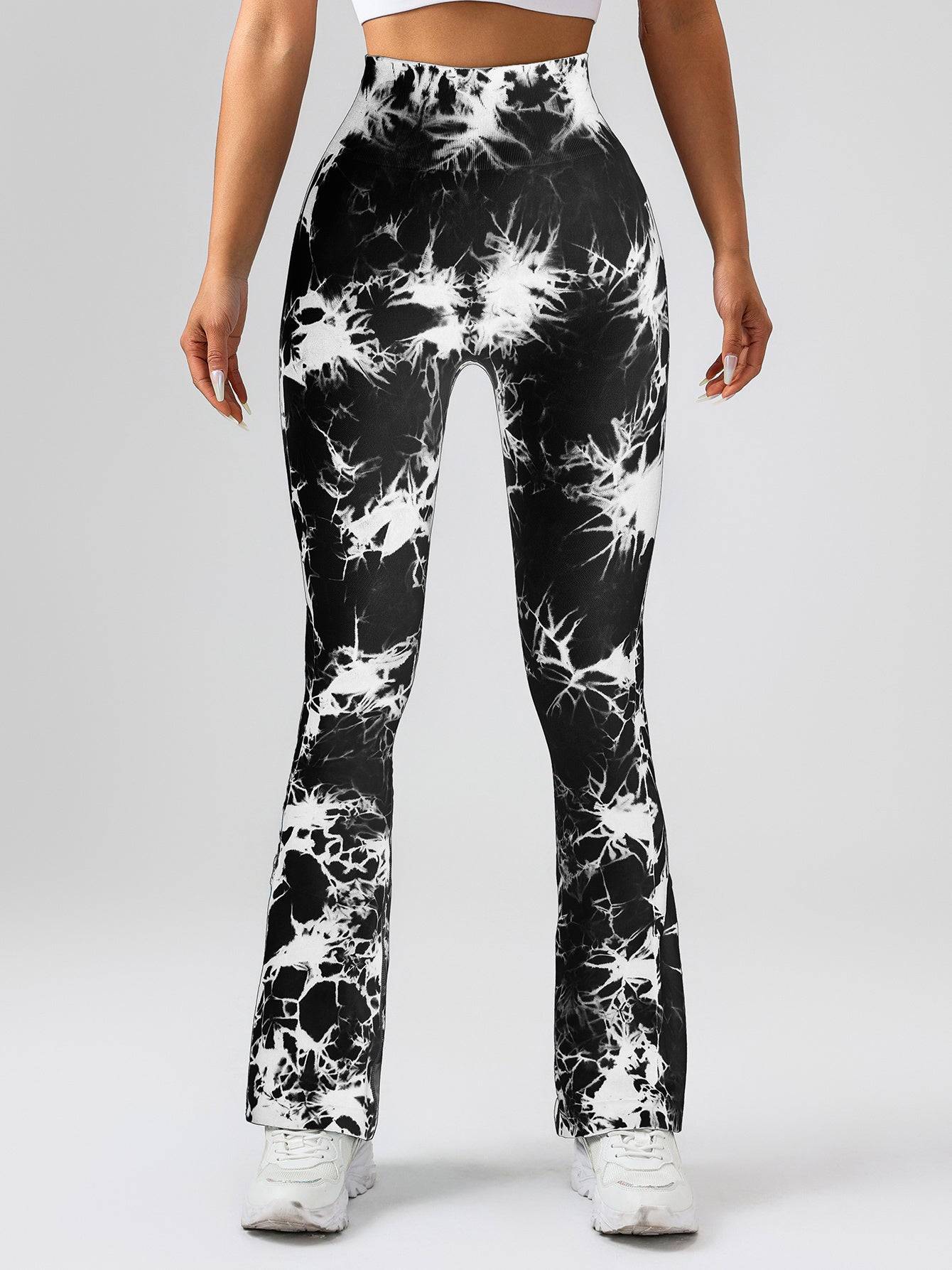 Womens High Waist Tie Dye Flare Leggings with Tummy Control