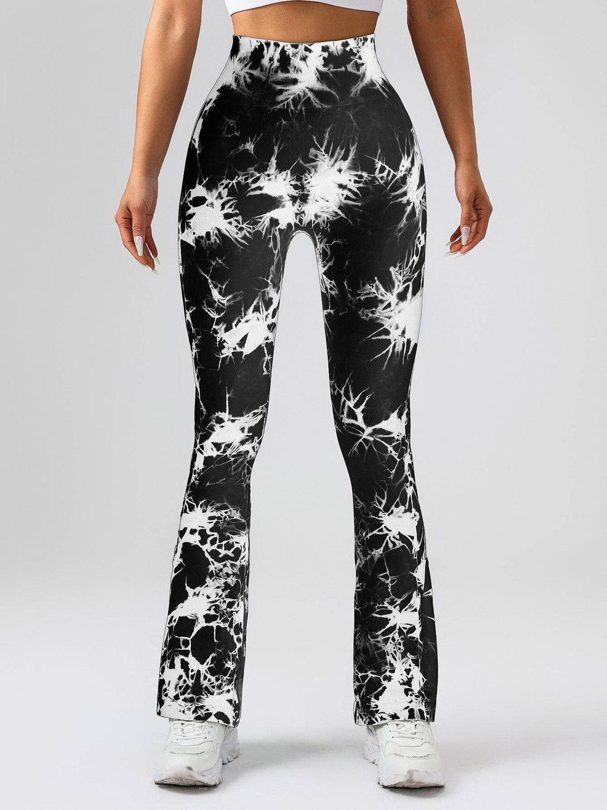 Womens High Waist Tie Dye Flare Leggings with Tummy Control