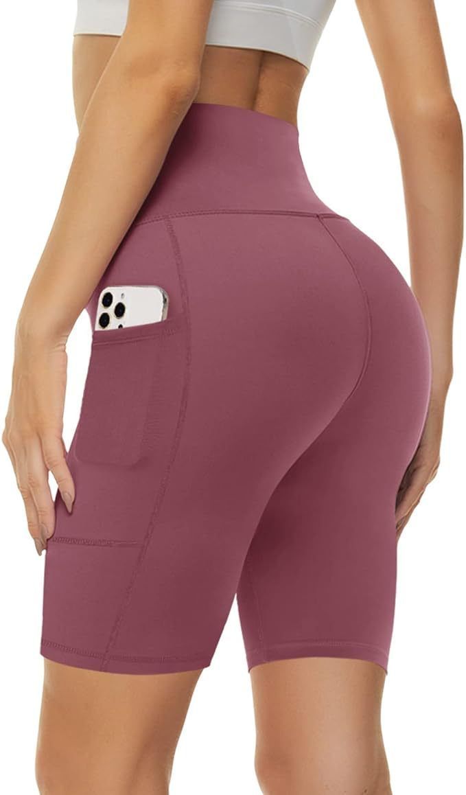 Women’s High-Waisted Slim Fit Sports Shorts with Pockets, Hip-Lifting Polyester Design
