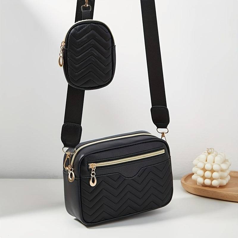 Stylish Quilted Crossbody Bag for Women, Chic Solid-Color Small Square Purse with Mini Coin Pouch, Ideal for Daily Commute & Outings