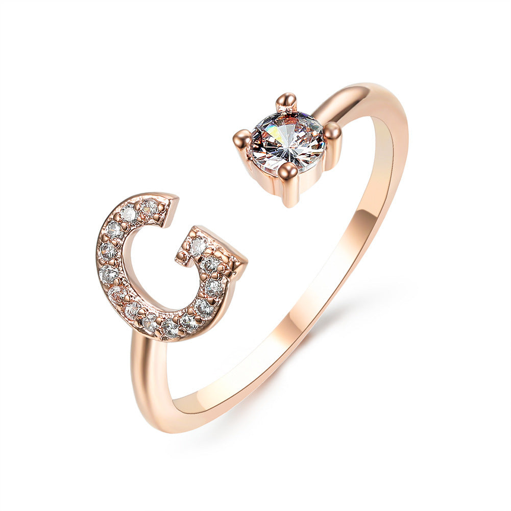 Anillo de letra ajustable con circonitas y diseño inicial de 26 para mujer