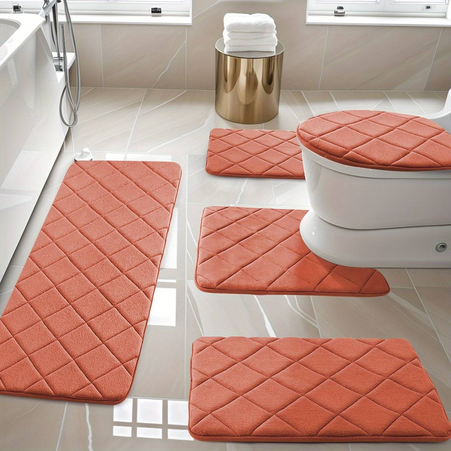 3/5pcs Bathroom Rug Set Soft Memory Foam Mats with Anti-Slip Design Machine Washable Absorbent Grey Rugs for Toilet & Floor