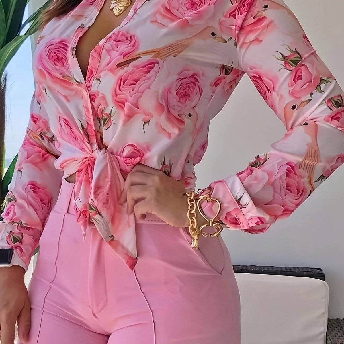 Women's Casual Long Sleeve Blouse – Relaxed Fit with Abstract Print for Daily Outfits