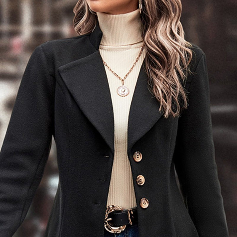 Womens Long Winter Coat With Lapel Collar Pea Design
