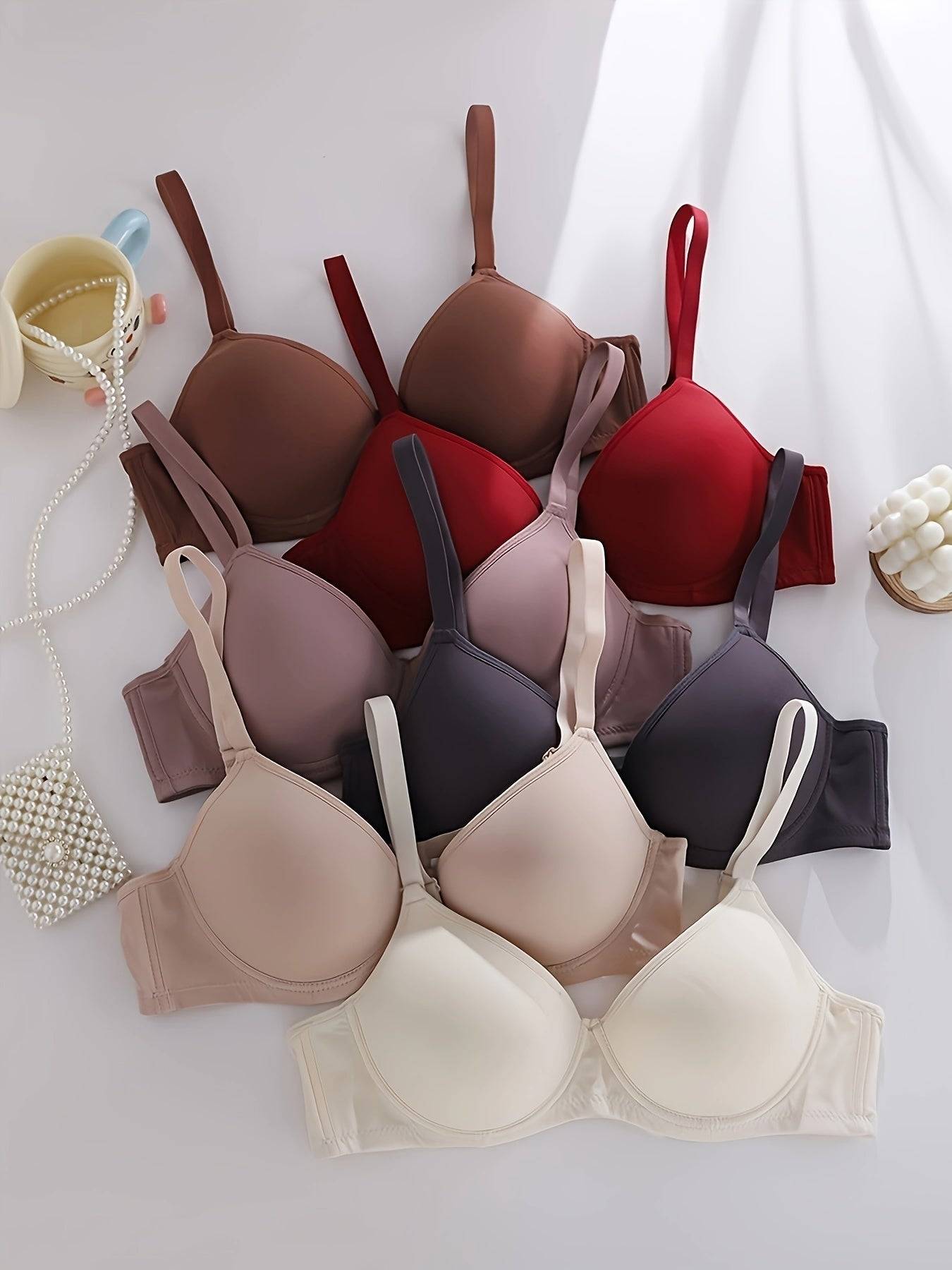 6-Pack Women's Seamless Push Up Bras – Ultra-Soft, Full Coverage with Underwire Support & Non-Detachable Padding, Multi-Color Everyday Wear