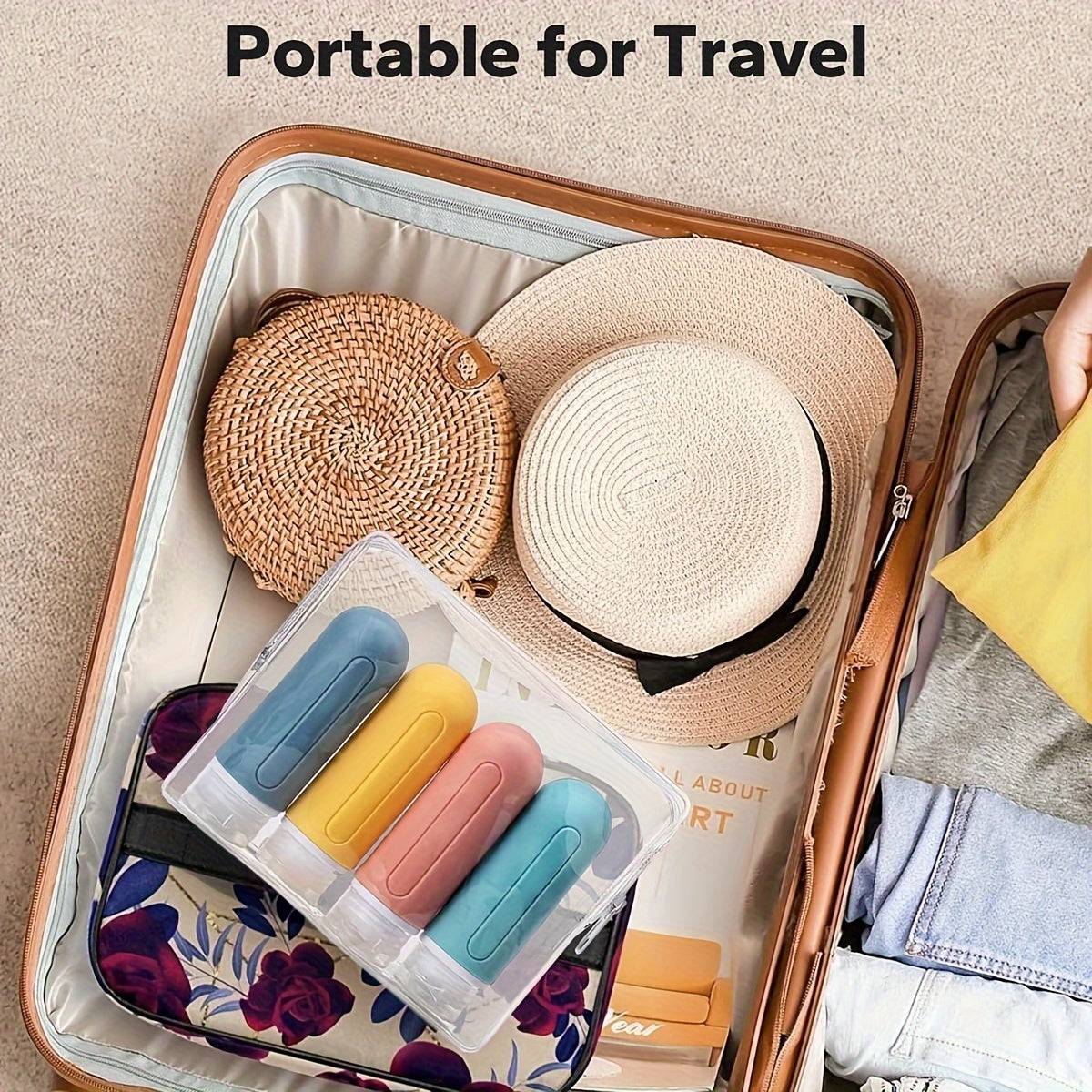 Silicone Travel Bottles Set 3oz (4-Pack), Refillable Leak-Proof Toiletry Containers for Shampoo, Conditioner and Liquids, TSA Approved