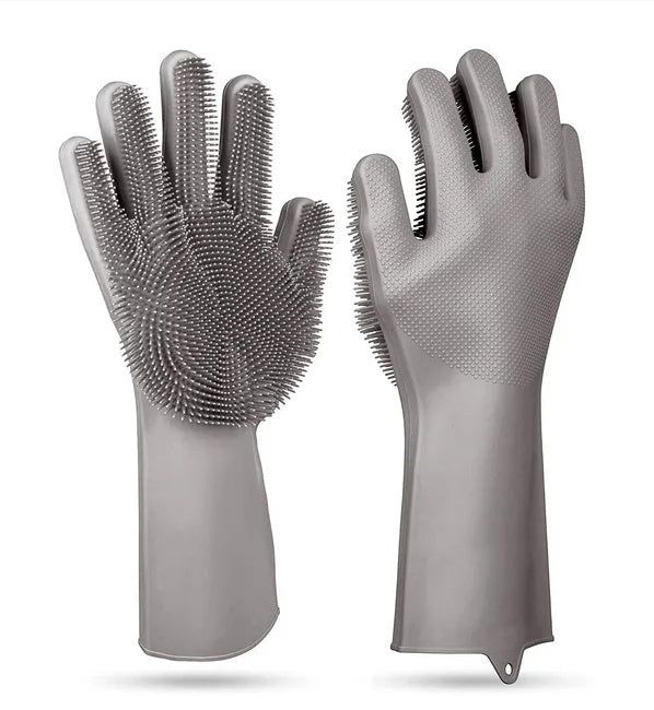 Durable Silicone Cleaning Gloves with Built-In Brush