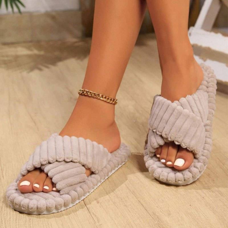 Women’s Home Slippers Corduroy-Belt Indoor Slippers with Soft Sole & Faux Fur Comfortable Four-Season Design with Fashionable Touch