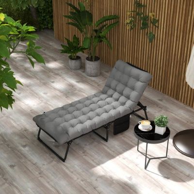 Outdoor Folding Chaise Lounge with Adjustable Backrest