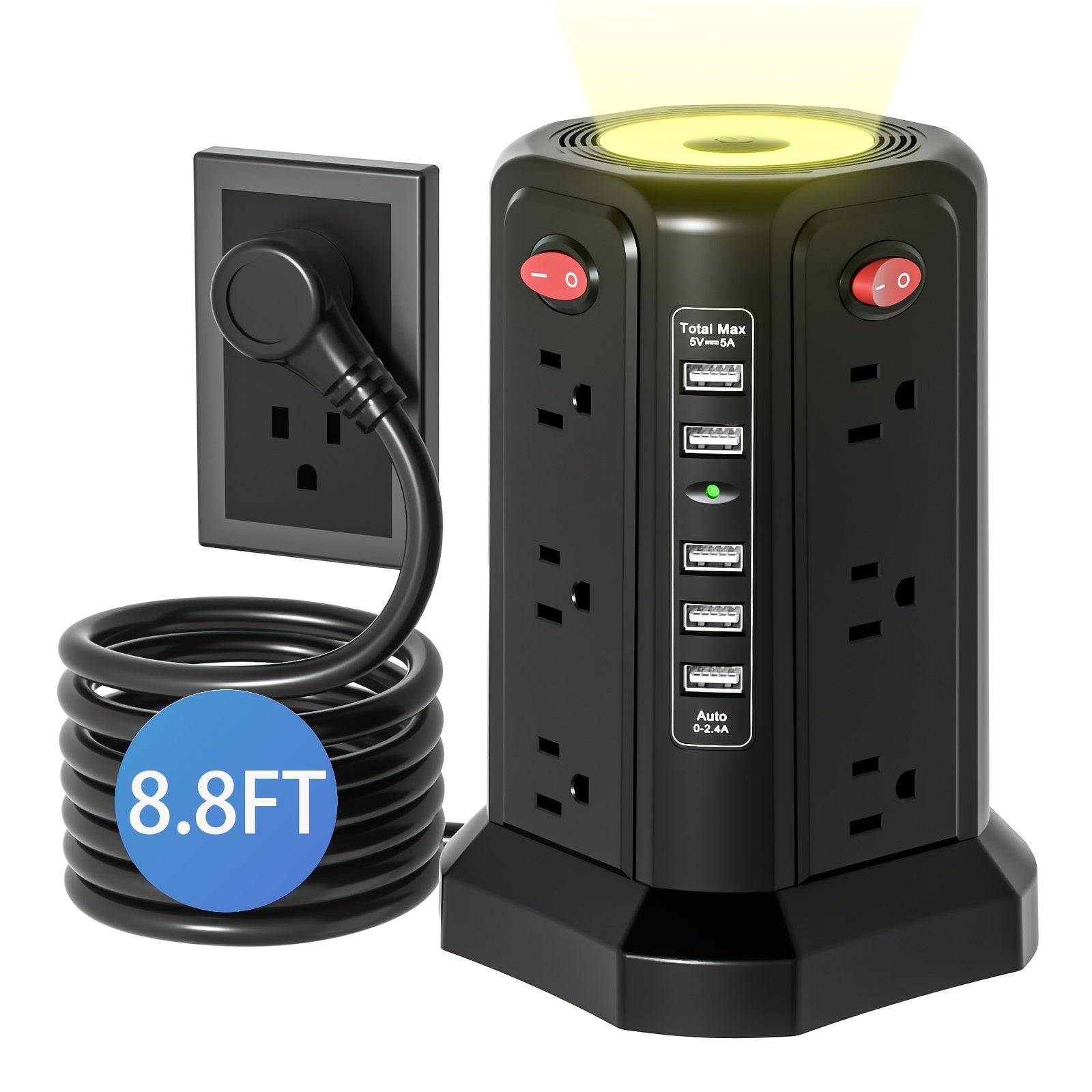 Power Strip Tower with 16 AC Outlets & 5 USB Ports Flat Plug Design with USB-C Surge Protector Extension Hub