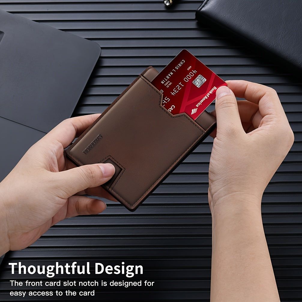 Wallet Men Genuine Leather Slim Bifold RFID Blocking