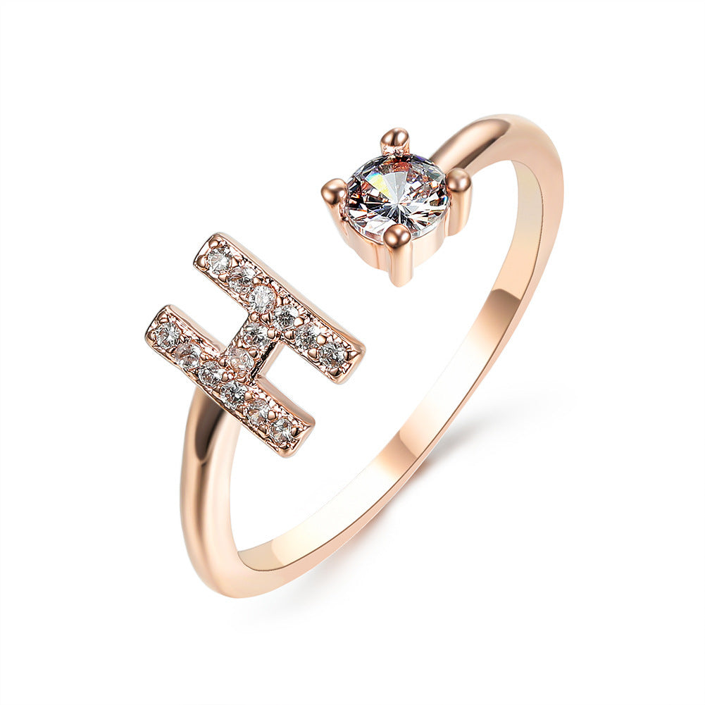 Anillo de letra ajustable con circonitas y diseño inicial de 26 para mujer