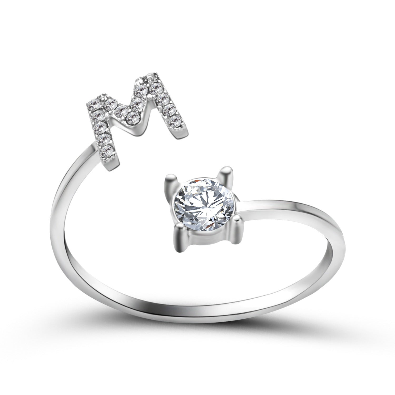 Anillo de letra ajustable con circonitas y diseño inicial de 26 para mujer