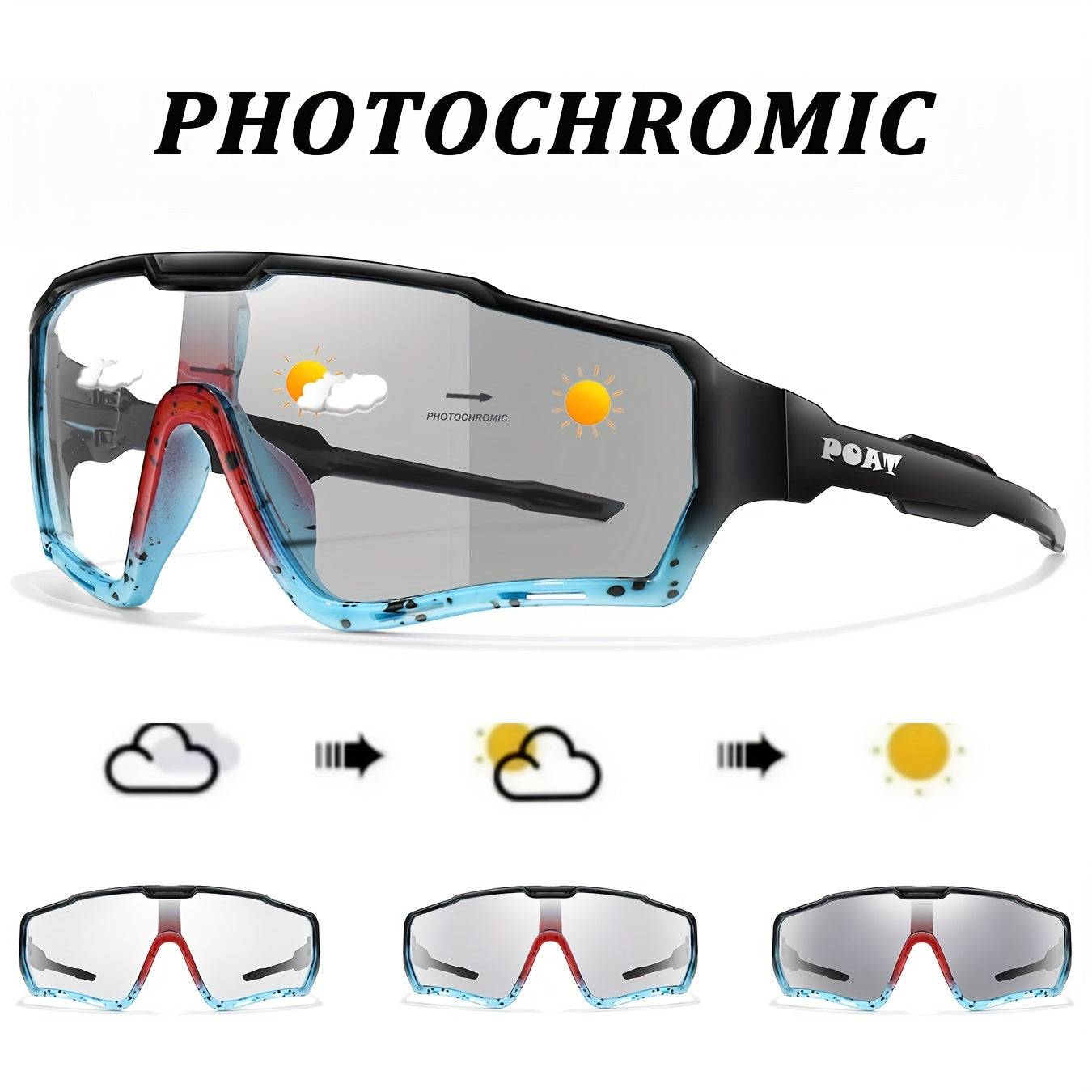 Unisex Color-Changing Cycling Glasses, Sporty PC Frame with Anti-Glare Auto-Tint TAC Lenses, Lightweight and Comfortable, Includes Hard Case